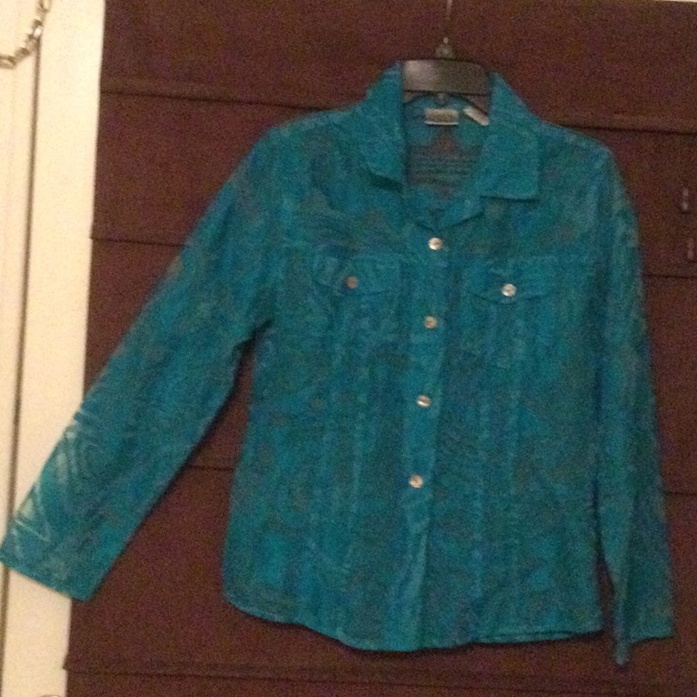Chico’s turquoise burn-out top.  Size 1=small.